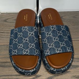 GUCCI platform slide sandal GG DENIM SZ 38
